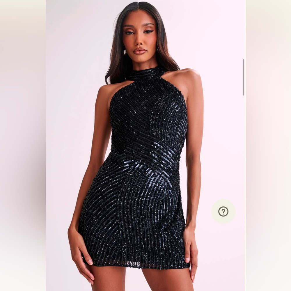 Meshki Hattie Halter Sequin Mini Dress - Black NWT